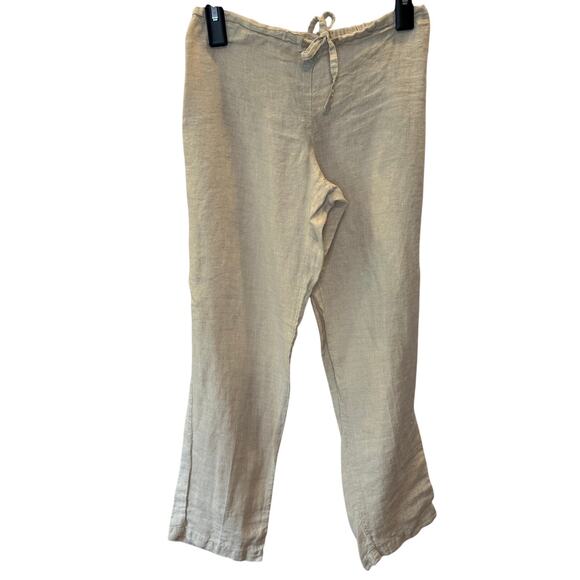 Sartoria Saracena Tan Linen Pants Womens Italian Loose Fit Drawstring Career - Picture 1 of 5